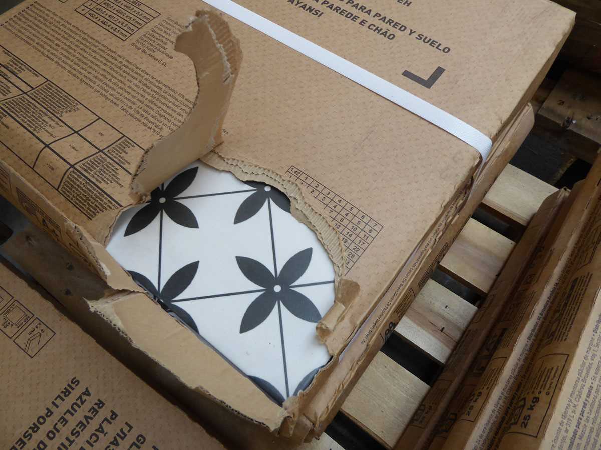 Pallet containing 12 boxes of white and black mosaic ceramic floor tiles - Image 2 of 2