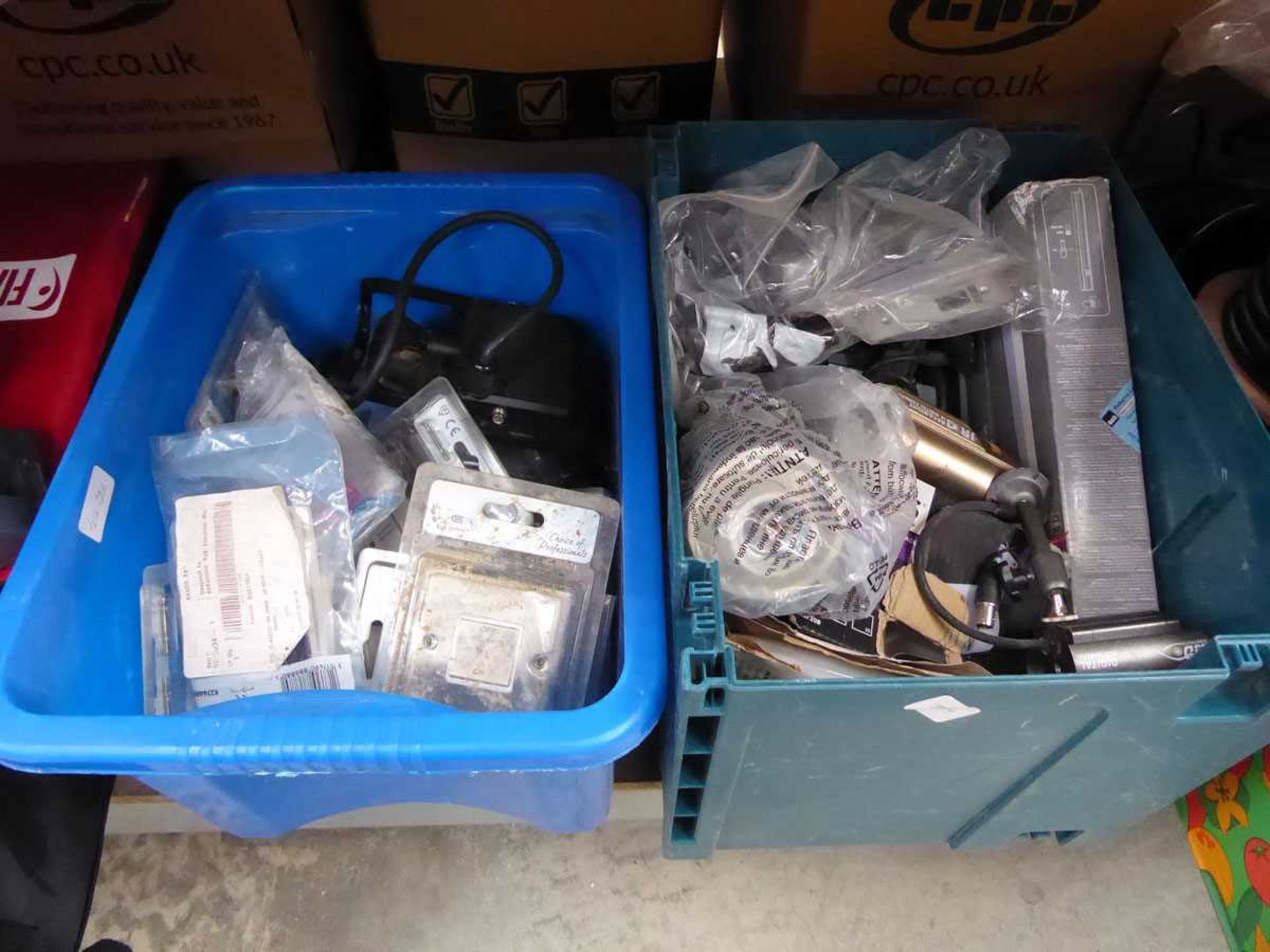 2 crates of mixed electricals switches and lighting