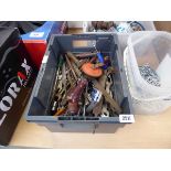 Crate containing mixed tooling incl. files, mixed size spanners, screwdrivers, etc.