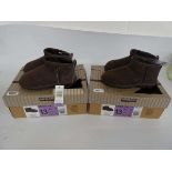 2 boxed pairs of kids kirkland shearling ankle boots in brown (both size 12)