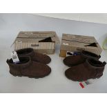 2 boxed pairs of kids kirkland shearling ankle boots - both brown (one size 1, one size 2)
