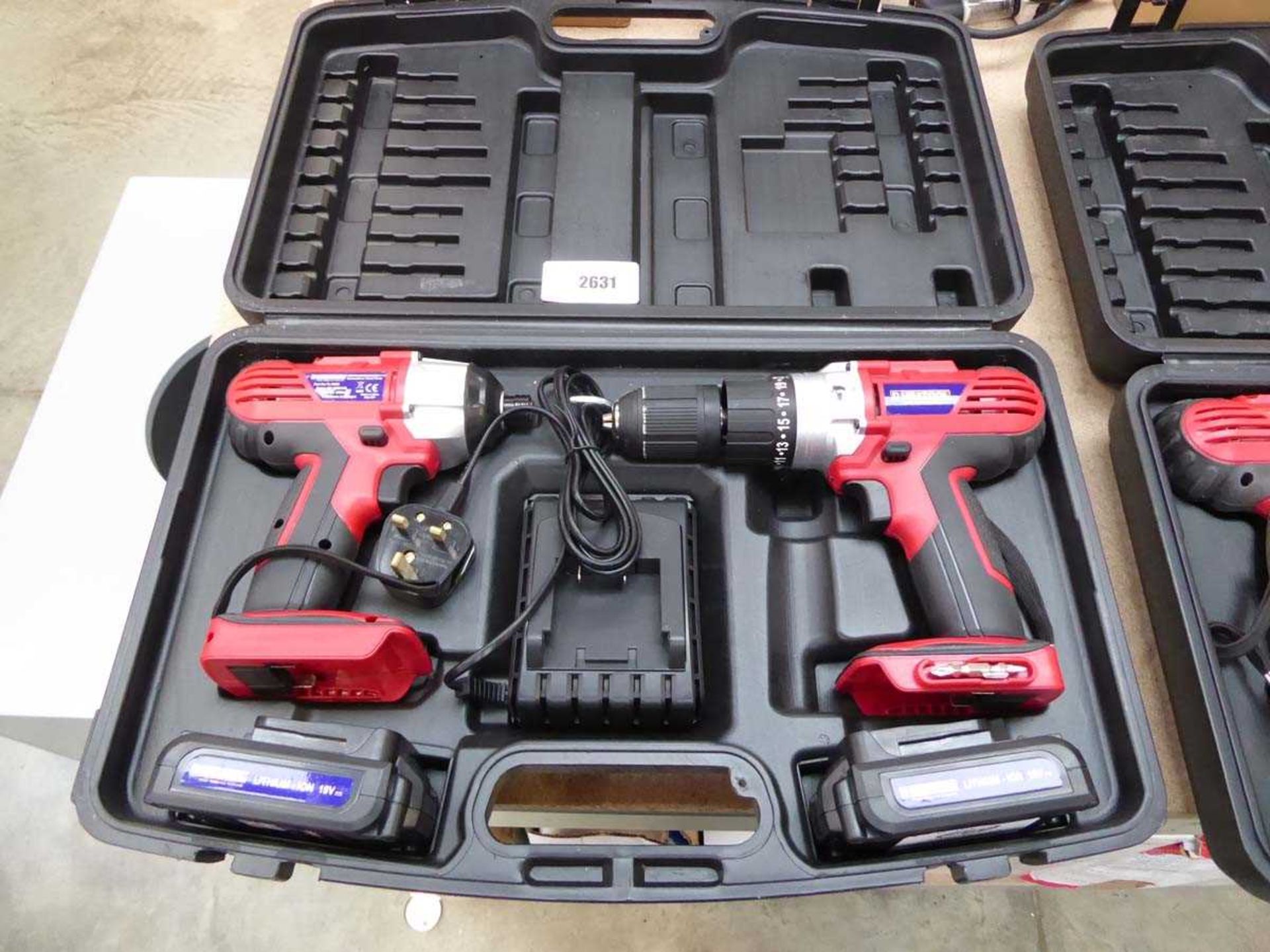 +VAT Cased Duratool cordless impact driver and screwdriver with 2 batteries and charger