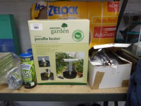 +VAT Small quantity of mixed garden related items incl. boxed Kingfisher greenhouse paraffin heater,
