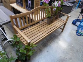 Teak wooden slatted 3 seater garden bench with middle lift top section