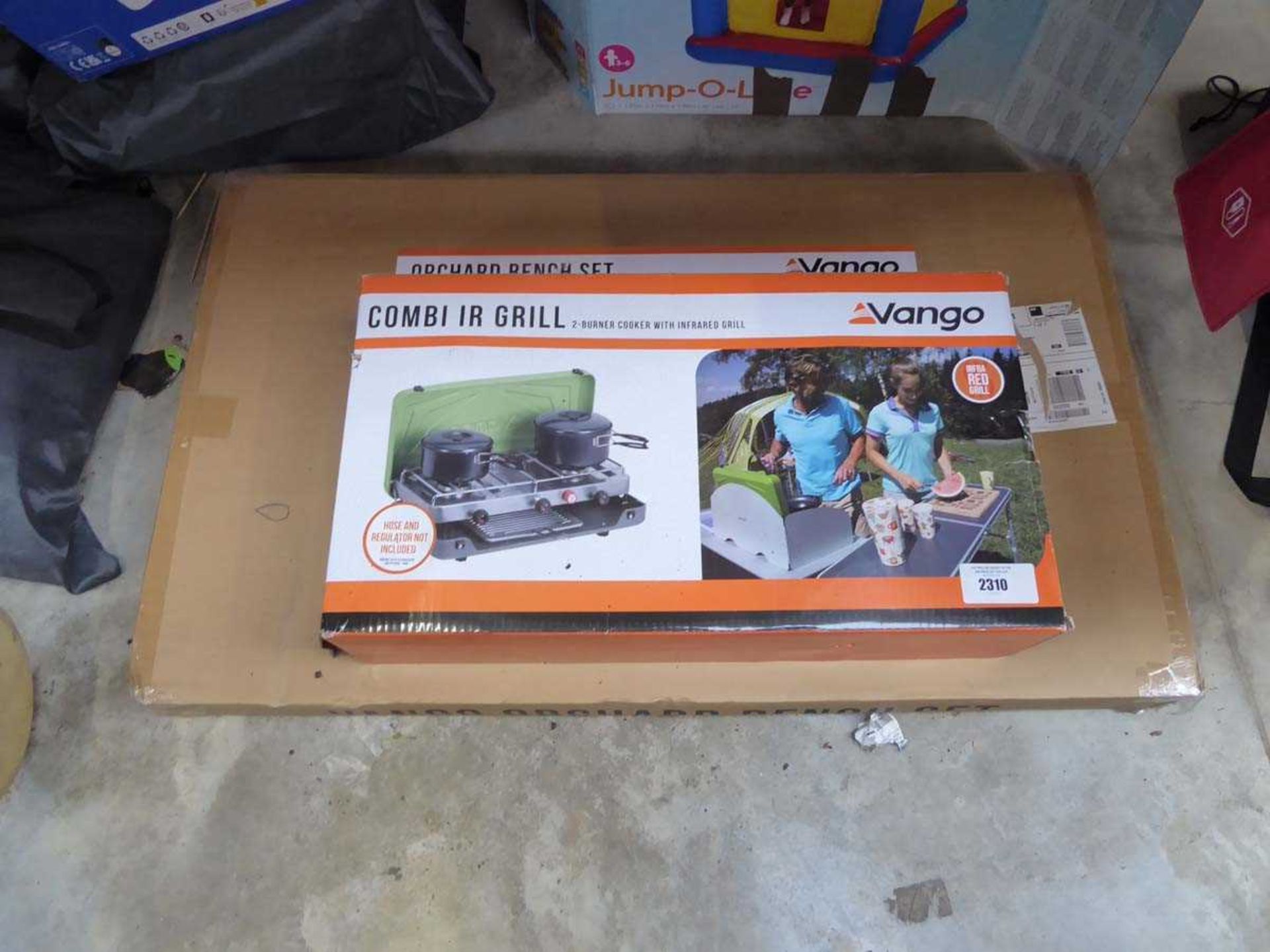 +VAT Boxed Vango Orchard collapsible bench set with Vango Combi IR 2 burner cooker grill