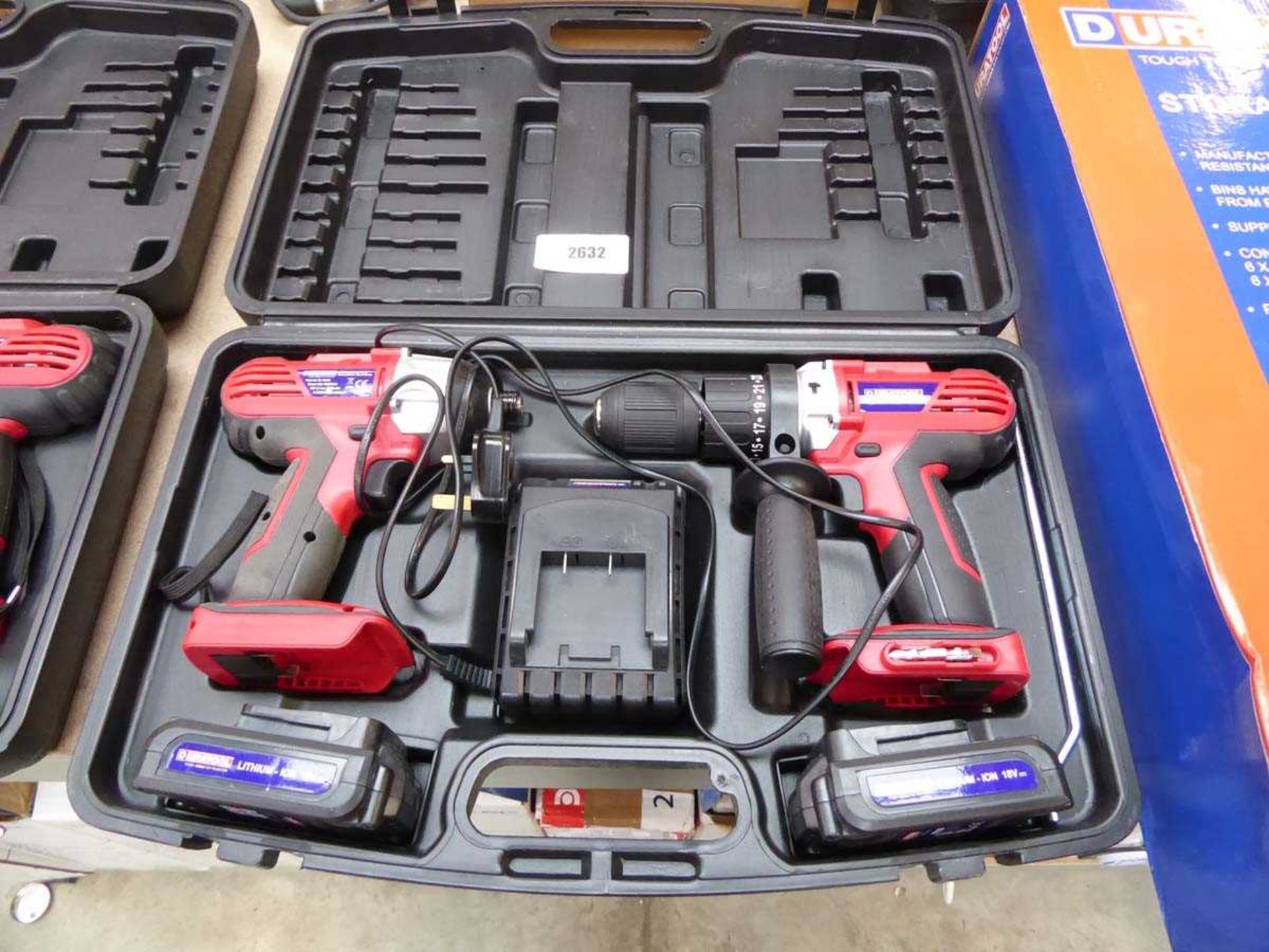 +VAT Cased Duratool cordless impact driver and screwdriver with 2 batteries and charger