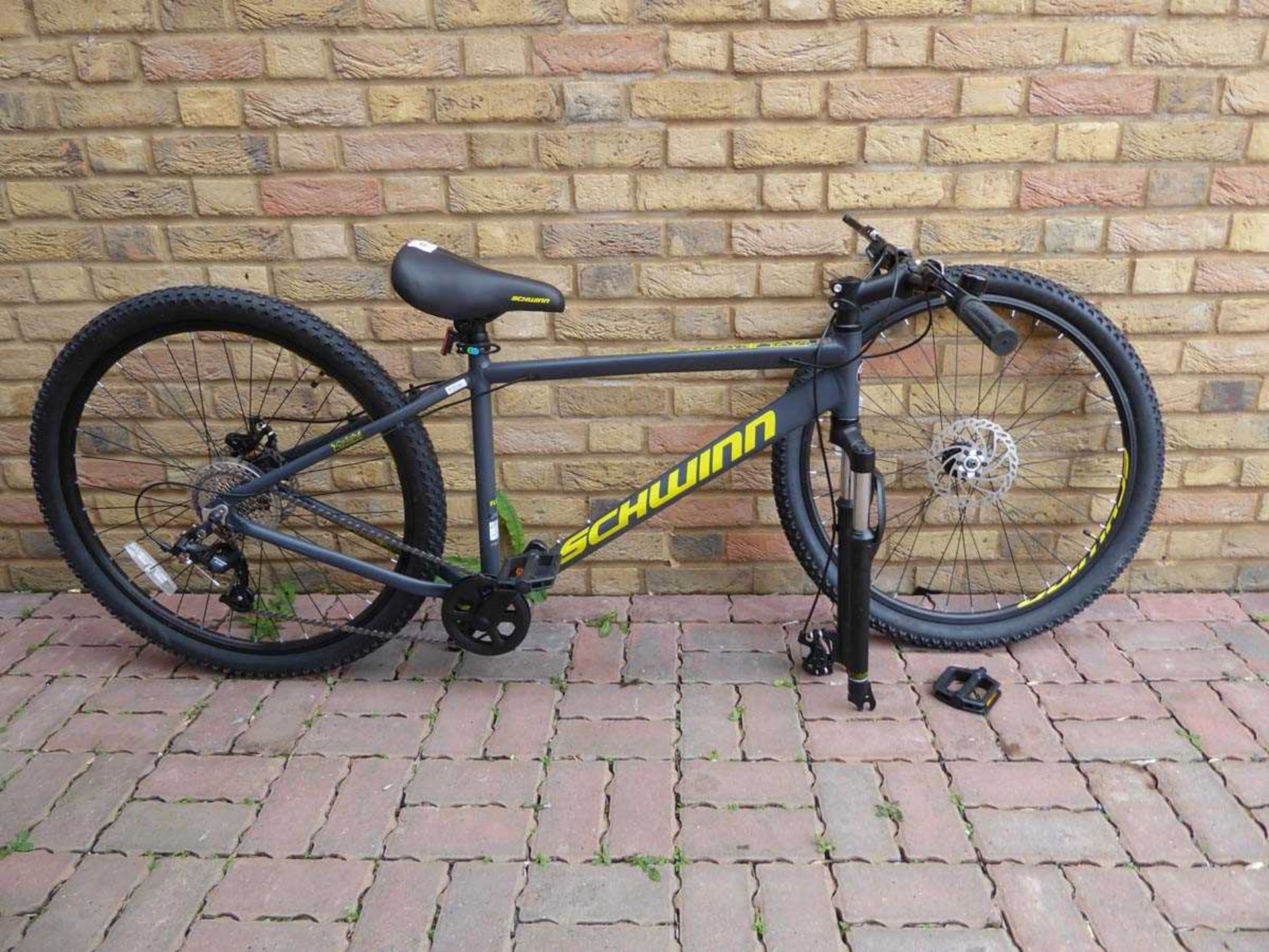 +VAT Schwinn mountain bike in grey and yellow (front wheel disassembled)