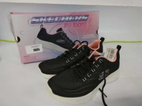 +VAT Boxed pair of ladies Skechers lite foam air cooled memory foam trainers in black size UK 5.5