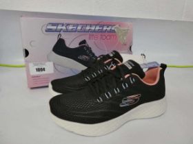 +VAT Boxed pair of ladies Skechers lite foam air cooled memory foam trainers in black size UK 5