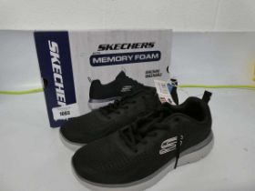 +VAT Boxed pair of mens Skechers lite-weight memory foam trainers in black size UK 10