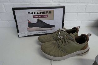 +VAT A boxed pair of mens Skechers classic fit memory foam trainers in Taupe. Size:7