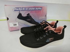 +VAT Boxed pair of ladies Skechers lite foam air cooled memory foam trainers in black size UK 8
