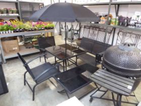 Black aluminium 6 piece outdoor seating set comprising 2 seater sofa, 2 armchairs, glass top