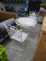 Decorative outdoor metal 3 piece bistro set with lattice top style seats