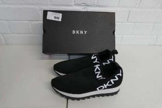 +VAT Boxed pair of ladies DKNY slip on trainers in black size UK 4