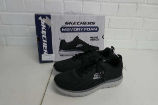 +VAT Boxed pair of mens Skechers lite-weight memory foam trainers in black size UK 7