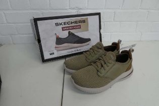 +VAT Boxed pair of mens Skechers classic fit memory foam trainers in taupe size UK 8.5