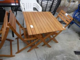 Teak 3 piece outdoor bistro set comprising square top table and 2 matching chairs