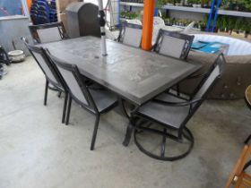 +VAT Agio grey tile top effect 7 piece garden dining set comprising rectangular tile top table