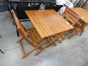 Teak 3 piece outdoor bistro set comprising square top table and 2 matching chairs