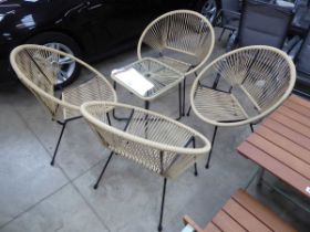 Rope effect 5 piece garden seating set comprising 4 chairs with glass top table