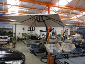 Agio wind up over hanging cantilever garden parasol in grey with integral LED lighting (with weights