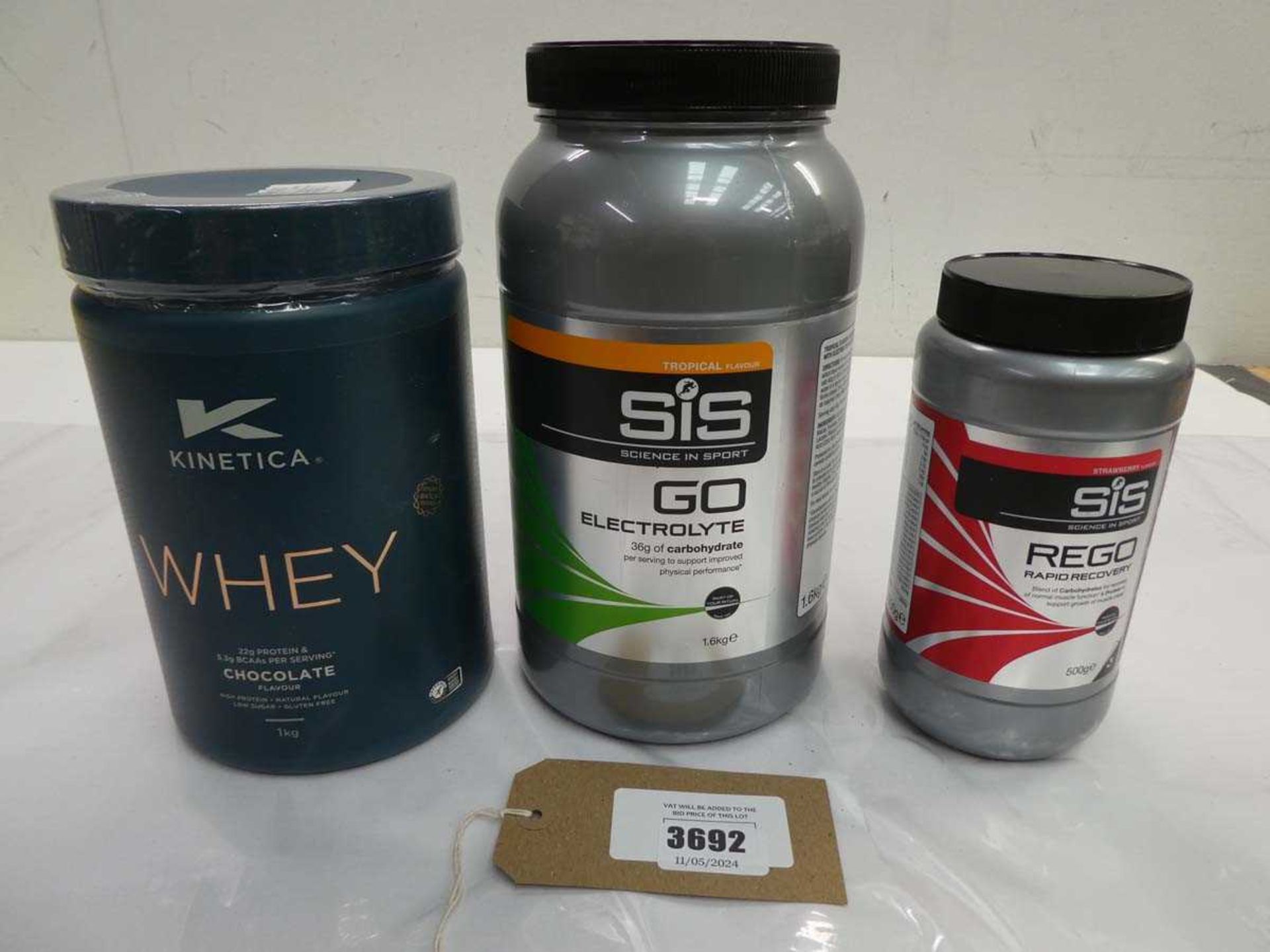 +VAT SIS Go Electrolyte 1.6kg, Kinetica Whey 1kg and SIS Rego rapid recovery 500g
