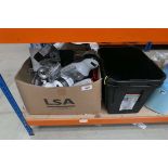 +VAT 2 small black storage boxes and box of loose kitchen ware