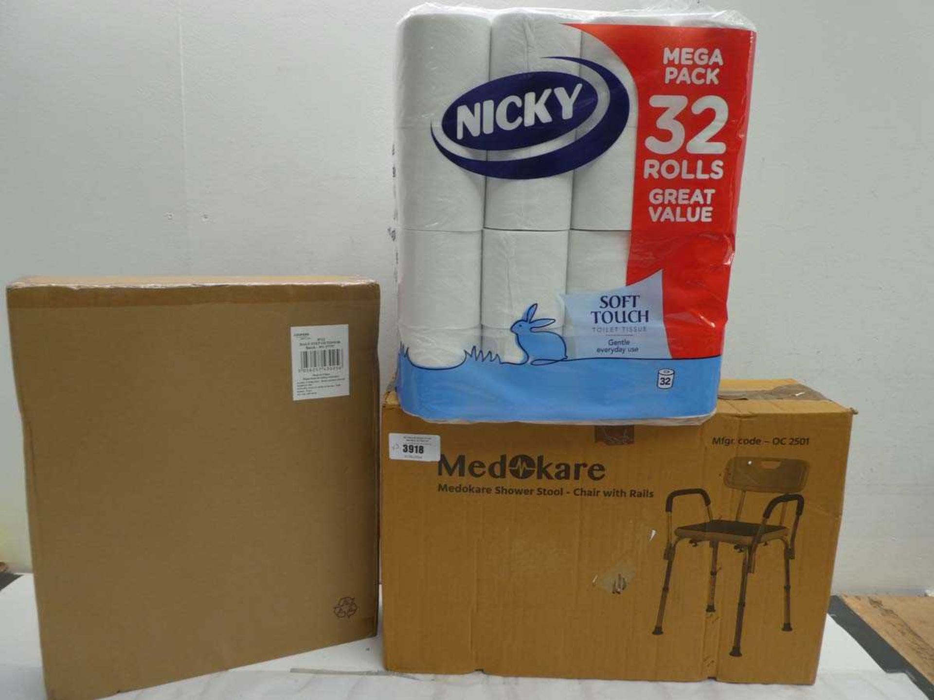 +VAT Medokare shower stool, Pack of 32 Nicky toilet rolls and outdoor half step