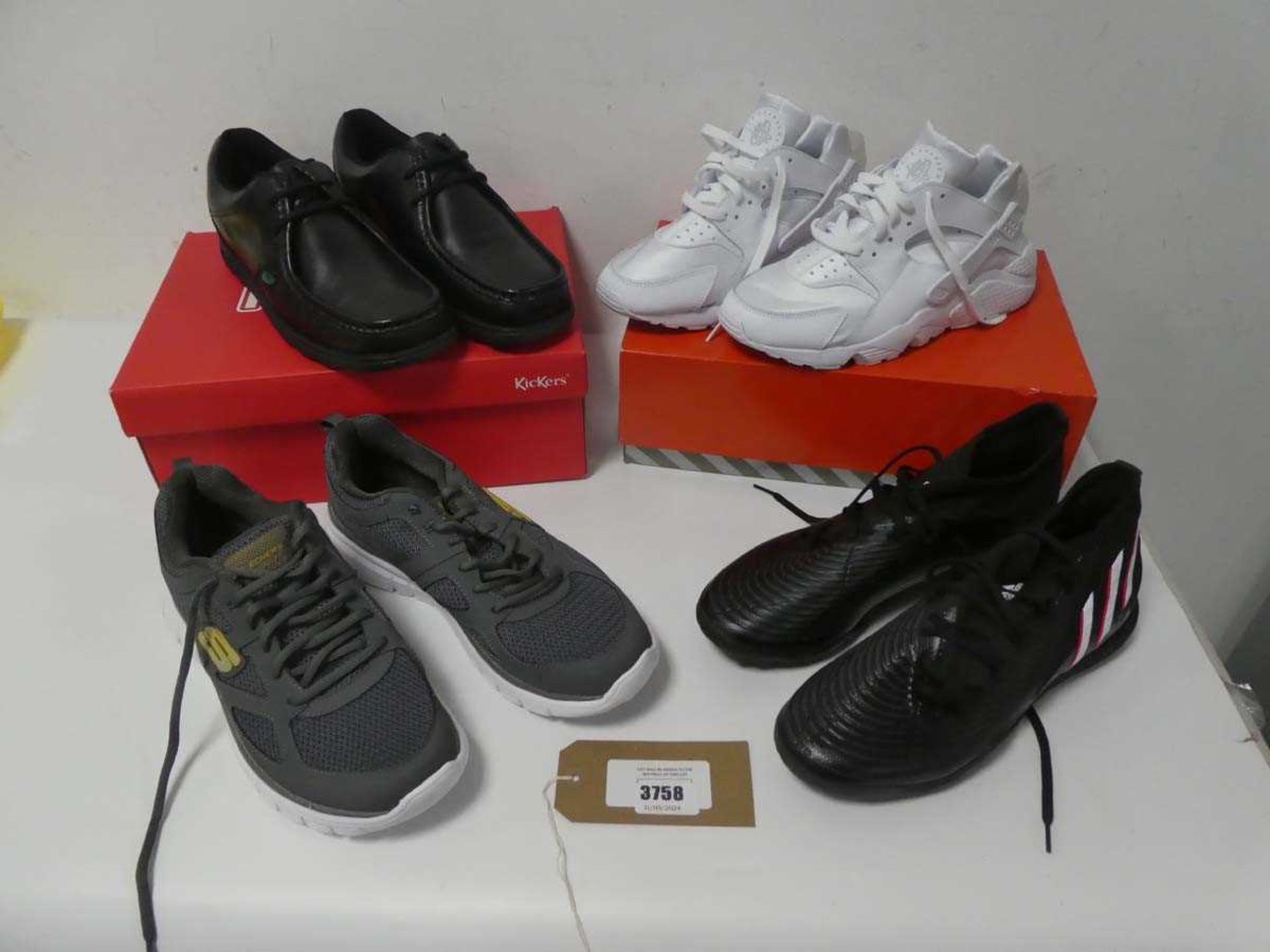 +VAT Boxed pair of Nike Air trainers, white, UK 9 + Boxed pair Kickers shoes, black, EU 44, + Pair