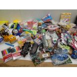 +VAT Large bag of novelty toys, building bricks, craft packs, colouring pencils, toys trains,