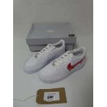 +VAT Boxed pair of customised Nike Air Force 1 trainers, white and red, UK 5.5