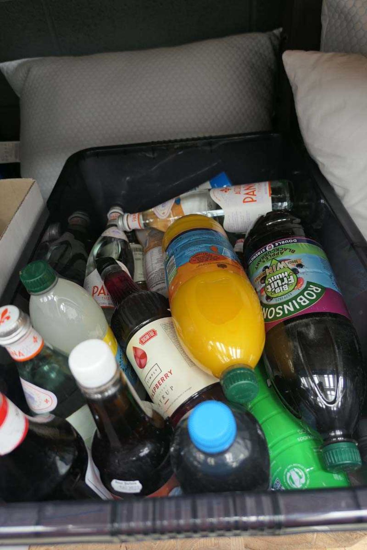 Box of various drinks to include squash etc