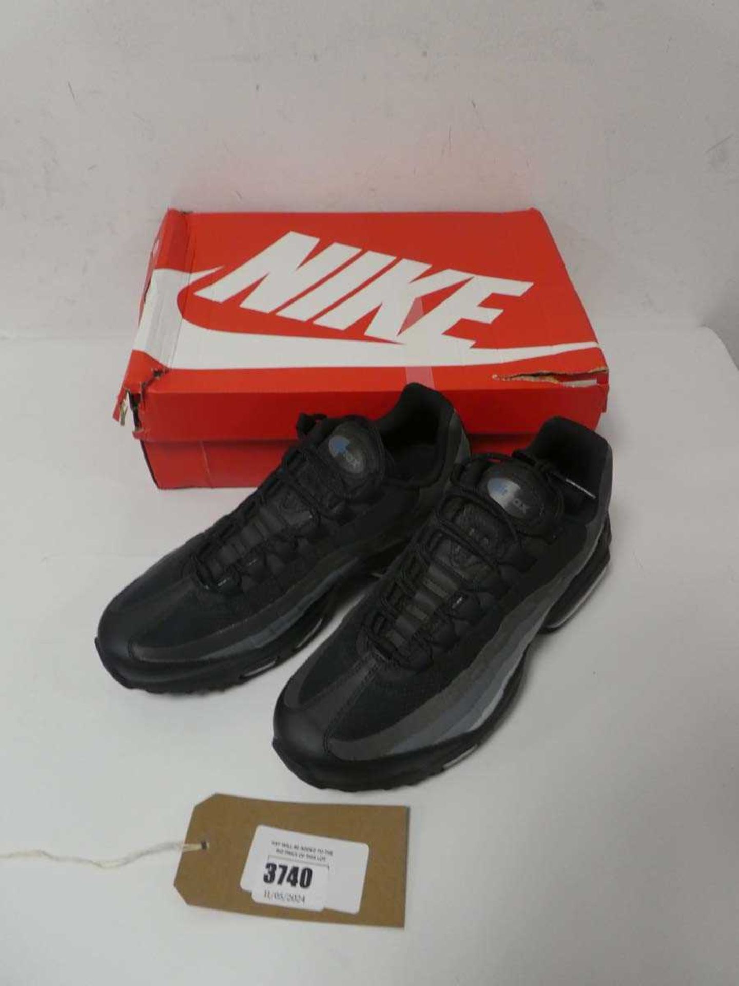 +VAT Boxed pair of Nike Air Max trainers, black and grey, UK 7.5