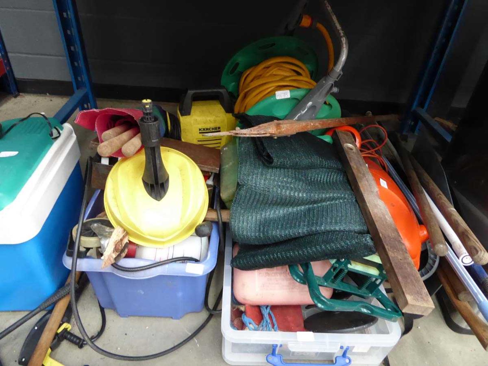 Underbay of assorted items inc. leaf blowers, Karcher pressure washers, coolboxes, tools, mesh etc. - Image 3 of 4