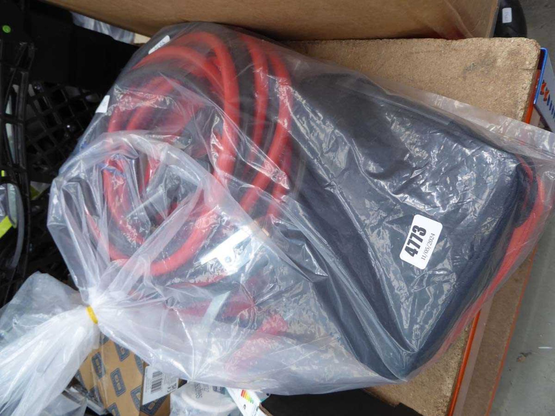 Bag containing car items and jump leads