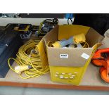 Box of 110v switches, leads and a transformer