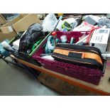 2 boxes of car parts and accessories inc. oil fuel cans, seat covers etc.