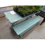 +VAT Metal foldup green garden table with 2 bench seats