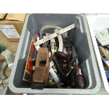 Box of various tools to include planes, spanners etc