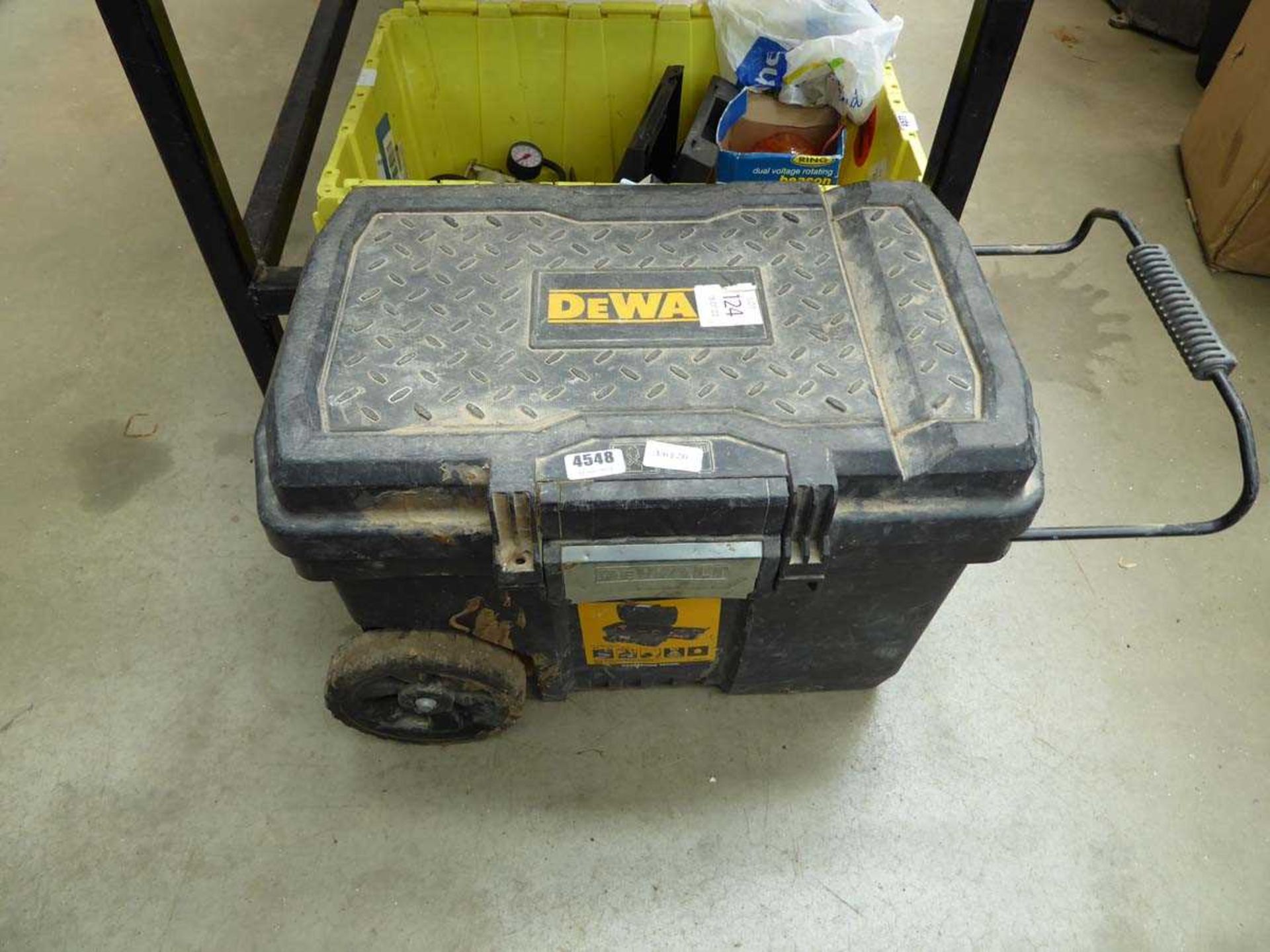 DeWalt tool box containing grinders, extension cables etc