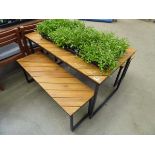 Wooden topped slatted garden table with 2 benches