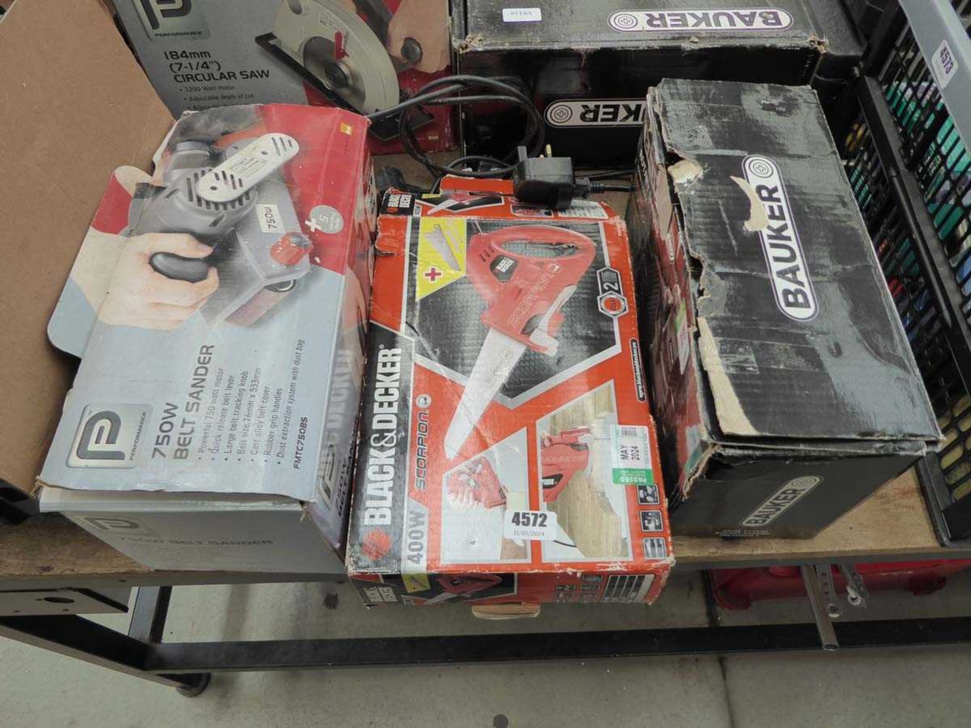 Power Performance belt sander and Scorpion saw plus a Bauker sander