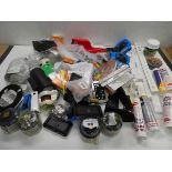 +VAT Large box containing adhesive, sealant, mouse traps, plumbing & electrical accessories,