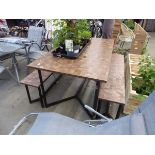 Wooden topped garden table and 2 benches