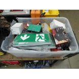 Plastic box containing emergency exit signs, sockets, charger etc.