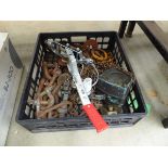 Basket containing chain puller, shackles, chain block etc