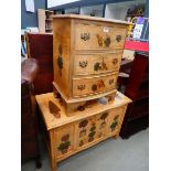 Decorative nursery trunk, together with a matching bow fronted chest of 3 drawers