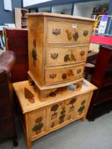 Decorative nursery trunk, together with a matching bow fronted chest of 3 drawers