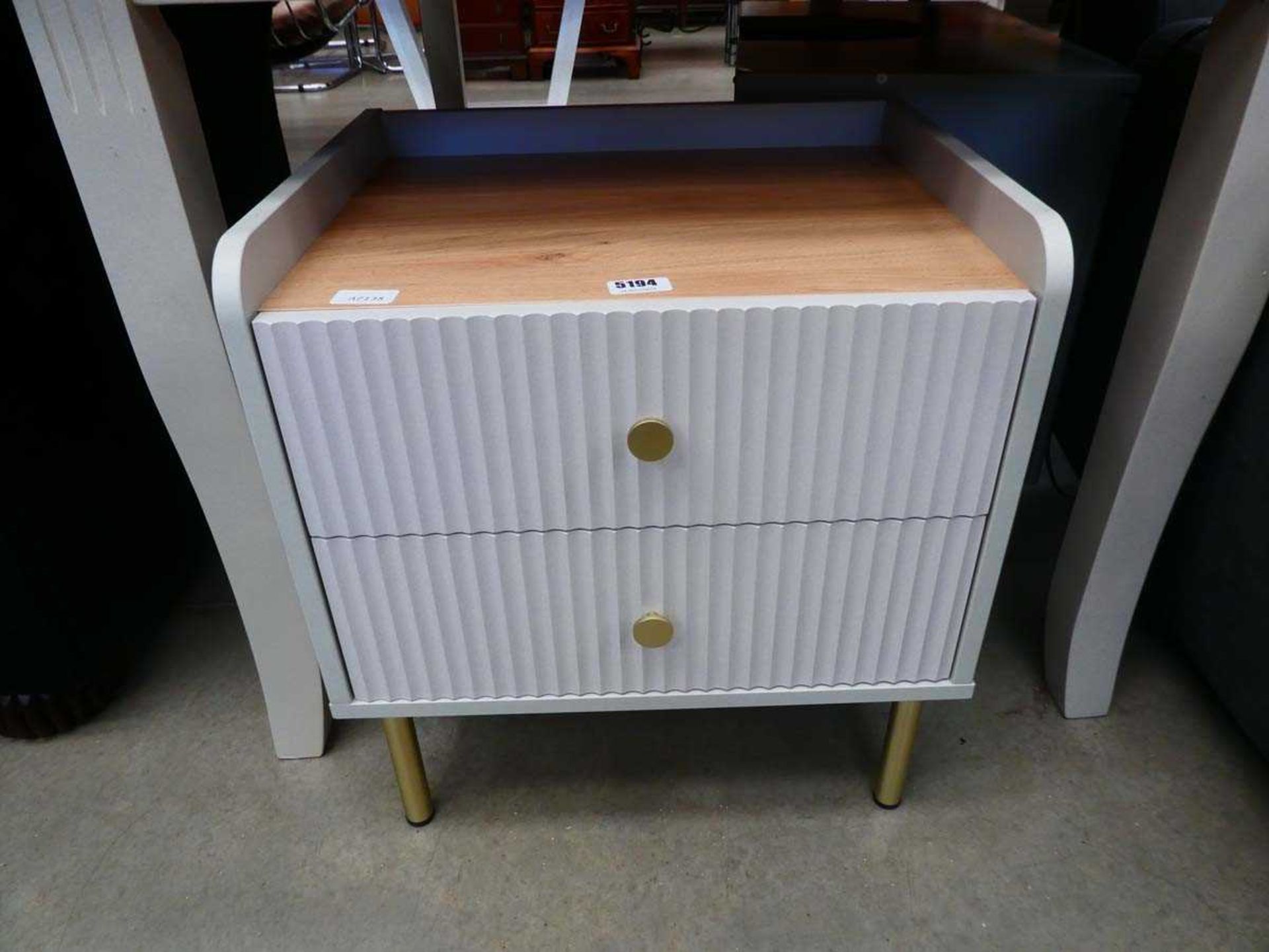 White 2 drawer bedside cabinet with oak effect top